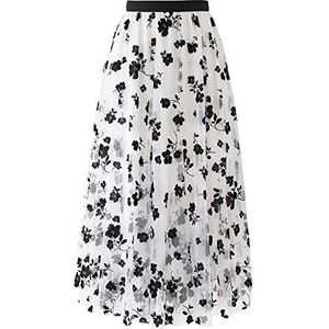 CHICWISH Vrouwen karamel/stoffig blauw/wit/zwart 3D Posy dubbel gelaagde mesh midi rok, Blauw-3d Hart, M