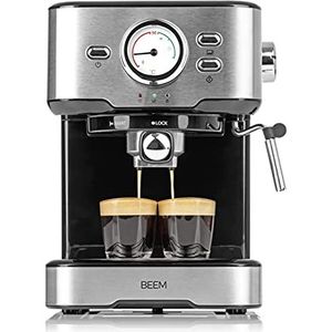 BEEM ESPRESSO-SELECT Espressomachine in klassiek design, zeefdragermachine met 15 bar en professioneel melkschuimmondstuk voor je koffiespecialiteiten, Barista koffiespecialiteiten