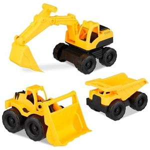 Relaxdays speelgoed werkvoertuigen - set van 3 - kiepwagen - graafmachine - schuiflader - kunststof