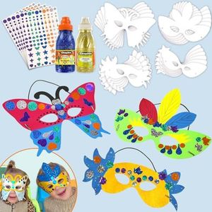 CLEOPATRE Set met 24 maskers om te versieren met 575 stickers, verf en glittergel, creatieve vrije tijd voor kinderen, ideaal voor carnaval, school, feest, verjaardag