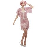 Deluxe 20s Vintage Pink Flapper Costume, Dress & Stole, (L)