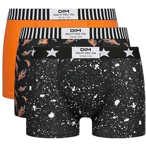 Dim Vibes boxershorts voor heren, katoen, stretch, 3 stuks, Zwart marmer/Dim vlam/oranje vlam, S