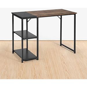 FurnitureR 100 cm Desktop Computer Workstation Learning Desk Thuisbureau met plank, retrostijl, bruin, zwart, 100 x 48 x 74 cm, bruin, zwart, 100 x 48 x 74 cm