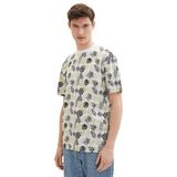 TOM TAILOR Denim T-shirt voor heren, 34827 - Witte Veelkleurige Bladeren Print, L