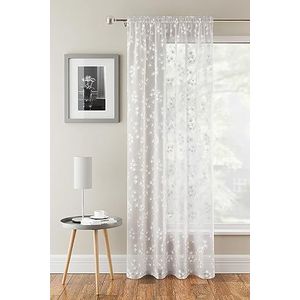 Tyrone Textiles Delila Witte voile-net met bloemen - 55 x 48 inch (140 x 122 cm) - doorschijnende semi-transparante sleuftop/roedezak privacy gordijnen
