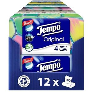 Tempo Originele zakdoeken duo-box - voordeelverpakking - 12 dozen, 100 doeken per doos - extra sterke, zachte papieren zakdoeken, wasmachinebestendig