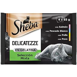 Sheba Delicatezze Natvoer voor katten, gemengde selectie in gelei, vis, multipack (13 dozen x 4 zakken x 85 g)