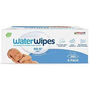 WaterWipes Original plasticvrije babydoekjes 360 stuks (6 verpakkingen), voor 99,9% op water gebaseerd & ongeparfumeerd voor de gevoelige huid