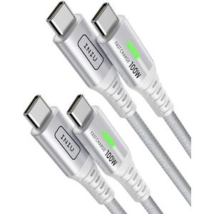 INIU USB C-kabel, [2 m + 2 m] 100 W 5 A PD QC4 kabel USB C naar USB C snel opladen, oplader type C voor gegevens van gevlochten nylon voor MacBook iPad Pro Air iPhone 15 Samsung Galaxy S21 S23 S24