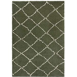 Mint Rugs Hoogpolig tapijt Hash zacht pluizig allure ruitpatroon (80 x 150 cm, 100% polypropyleen, geschikt voor vloerverwarming, robuust), olijfgroen/crème