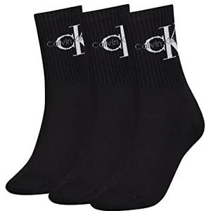 Calvin Klein Dames Rib 3 Pack Ecom Crew Sock, Zwart, One Size