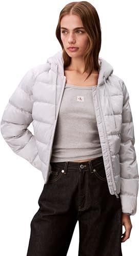 Calvin Klein Dames SATIN LICHTGEWICHT KORTE LOGO PUF LV047E509G Jassen, GRIJS (Quiet Gray), XS, Grijs (Stil Grijs), XS