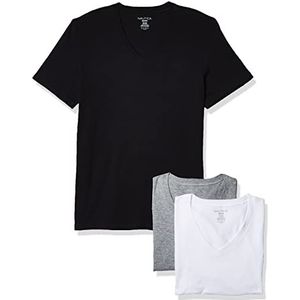 Nautica 3-pack heren T-shirt katoen V-hals ondergoed (verpakking van 3), wit/zwart/heather grey - 3-pack, L