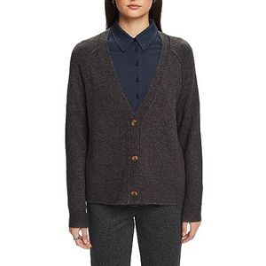 ESPRIT Cardigan met knopen, V-hals, wolmix, antraciet, S