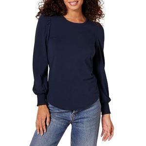 Amazon Essentials Dames T-shirt met lange mouwen en ronde hals en gesmokte manchet, marineblauw, XX-Large