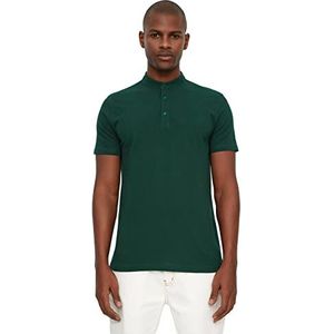 Trendyol Mannelijke Basic Slim Standaard Mandarijn Kraag Gebreide Polo T-Shirt Smaragdgroen, Emerald Groen, S