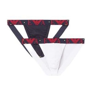 Emporio Armani Mannen vet monogram 2-pack Jockstrap, Bianco/Marien, L