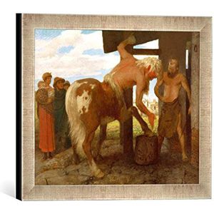 Ingelijste afbeelding van Arnold Böcklin ""Kentaur in de dorpssmeder"", kunstdruk in hoogwaardige handgemaakte fotolijsten, 40x30 cm, zilver raya