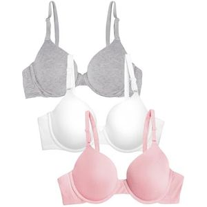 Fruit of the Loom Bra T-shirt-beha, blushing roze/wit/grijs gemêleerd, 90A (3 stuks) dames, Blushing roze/wit/grijs gemêleerd, 75A