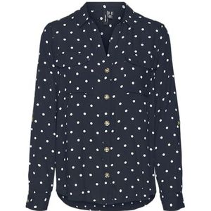 VMBUMPY L/S Shirt New WVN GA NOOS, Navy Blazer/Aop: sneeuwwitte stip, S