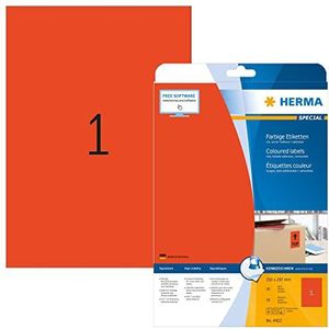 HERMA 4422 Gekleurde etiketten A4 afneembaar (210 x 297 mm, 20 velles, papier, mat) zelfklevend, bedrukbaar, verwijderbaar en opnieuw klevende kleurenlabels, 20 etiketten voor printer, rood