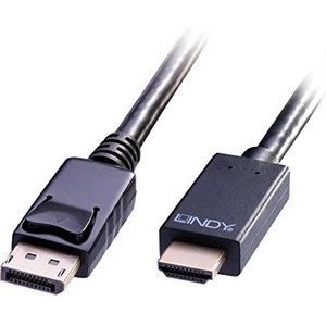 LINDY 36921 - DisplayPort-kabel HDMI 1.4, 1 meter, DisplayPort 1.2 4K 4096x2160@30Hz 10.2G Compatibel met TV, Gaming, Monitor, Xbox, PS4, PS5, Blu-Ray, Soundbar De 2 jaar garantie zwart
