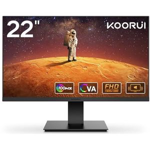 KOORUI 22 inch Gaming Monitor met geïntegreerde luidsprekers, 100Hz, 1080p scherm Ophangbaar, Frameless, HDMI, Kantelbaar, Oogbescherming, VESA Muurbevestiging Zwart