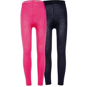 Ewers Set van 2 kinderleggings, effen, dubbelpak leggings van katoen voor meisjes, made in Europe, donkerblauw/roze, 134 cm