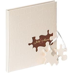 walther design gastenboek wit linnen met uitsnede en reliëf, bruiloft puzzel GB-173