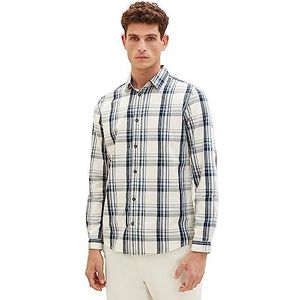 TOM TAILOR Heren Regular Fit geruit overhemd van katoen, 32280-off White Teal Lilac Check, L