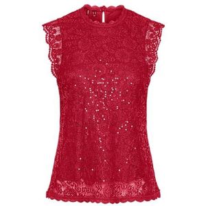 PIECES Dames Pcolline Sl Lace Sequins Top Noos blouseshirt, rood (high risk red), XS