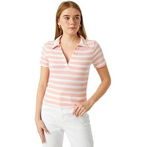 Koton Dames V-hals korte mouwen gestreept T-shirt, Rose Streep (05m), S