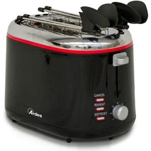 ARDES - AR1T25 Toaster mit Zangen für gefüllten Toast, 3 Garfunktionen und Timer, mit herausziehbaren Zangen, aus Edelstahl, herausnehmbare Krümelschublade und schwarze Kabelaufwicklung