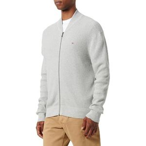 Tommy Hilfiger Heren Structuur Baseball Zip Through MW0MW37329, Zip Through Trui, Grijs, M, Grijs (lichtgrijs Heather), M