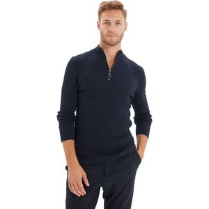 Trendyol Heren staande kraag effen slanke trui sweatshirt, marine blauw, 2XL, marineblauw, XXL