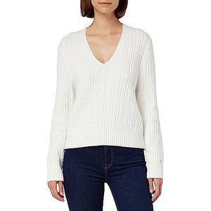 Tommy Hilfiger Dames kabel all over V-NK trui pullovers, Ecru, L, Ecru, L