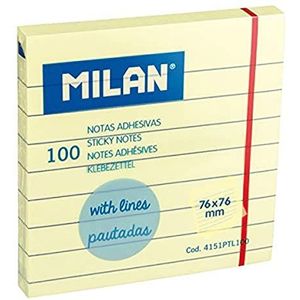 MILAN Block 100 zelfklevende notities lichtgeel gelinieerd 76 x 76 mm NIEUW