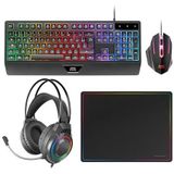 Mars Gaming MCP124PRO, Gaming Combo 4in1, RGB H-Mech Toetsenbord met Polssteun, RGB Muis 3200DPI en HUANO Switches, FRGB Hoofdtelefoon, Nanotextiel Muismat 36x26cm, Multiplatform, Frans, Zwart