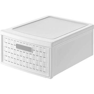 Rotho Country Ladebox 8.3l met 1 lade in rotan-look, Kunststof (PP) BPA-vrij, wit, klein/8.3l (35.0 x 26.0 x 14.5 cm)