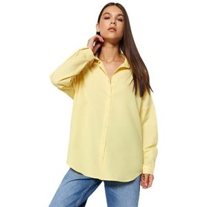 TRENDYOL Dames recht lange mouwen plus size hemd shirt, geel, 36 Grote maten