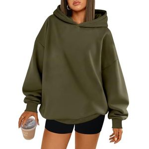Trendy Queen Oversized hoody‘s voor dames, fleece sweatshirts, met capuchon, comfortabele casual trui, geschikt voor herfst- en winteroutfits, tops met lange mouwen, Leger groen, M