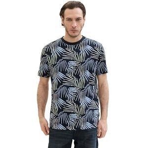 TOM TAILOR Basic T-shirt voor heren met all-over print, 35849 - Navy Big Leaf Design, 3XL