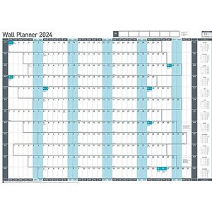 Sasco 2024 Value Jaarlijkse Wandplanner Set, Board Mounted Whiteboard Stijl Droog Wissen Kalender, Grote Wandplanner, Wandkaart & Kantoor Notice Board, Blauw, 915 x 610 mm