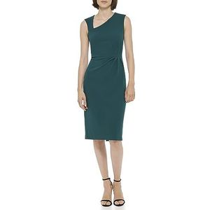 DKNY Women's Sleeveless Asymmetric Neck Scuba Crepe Dress, Forest Green, 12