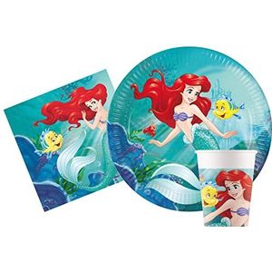 Party Tableware Set Disney Princess Ariel Little Mermaid for 8 people (44 pcs: 8 paper plates Ø23cm, 8 paper plates Ø20cm, 8 cups 200ml, 20 paper napkins 33x33cm)
