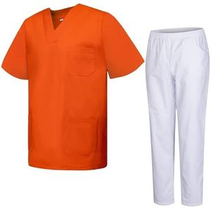 MISEMIYA - Gezondheidsuniform unisex medische gezondheiduniformen met witte broek 817-8312-wit, Oranje, 4XL