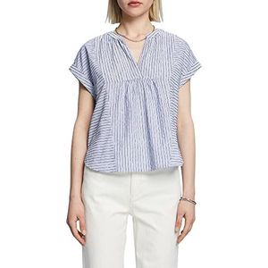 ESPRIT Gestreepte blouse met korte mouwen van 100% katoen, bright blue, M