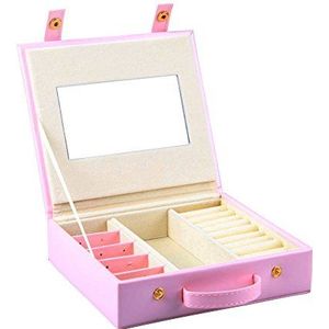Kleine kunstlederen sieradenbox reis-opbergtas, organizer, display case voor ringen, oorbellen, halsketting – roségoud
