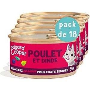 Edgard & Cooper Graanvrije kattensaus stukken natuurlijke voeding set 18 x 85 g, lekker en uitgebalanceerd gezond eten (Senior Chicken/Dindee)