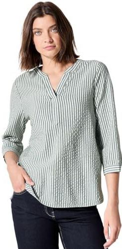 Cecil Dames Gestreepte seersucker blouse in Groen, Gr: XL